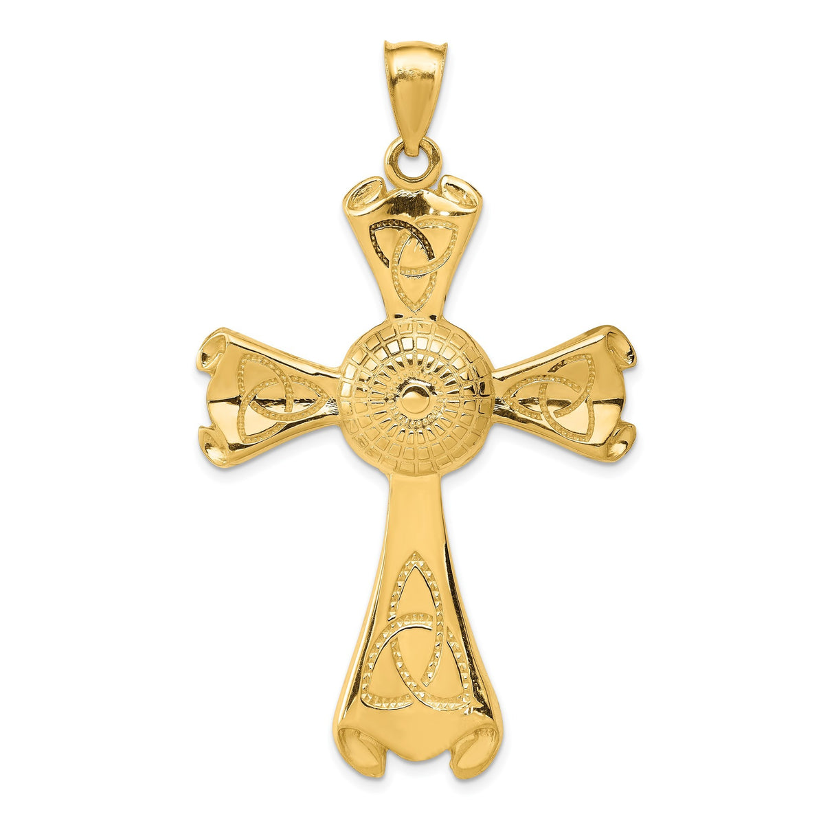 14k Yellow Gold Celtic Cross Pendant with Trinity Knot Design