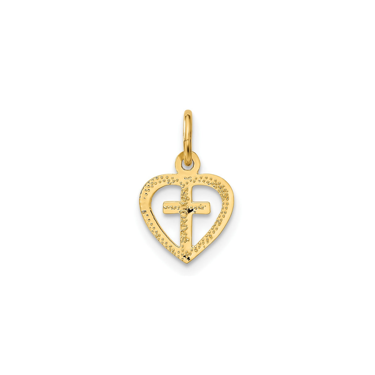 14k Yellow Gold Pendant, Cross Inside Open Heart, Polished Religious Symbol for Men and Women