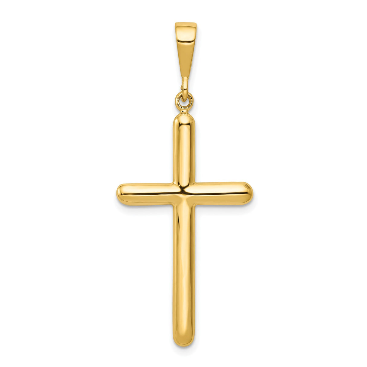 14k Yellow Gold Latin Cross Pendant, Polished Minimalist Religious Charm for Men and Women