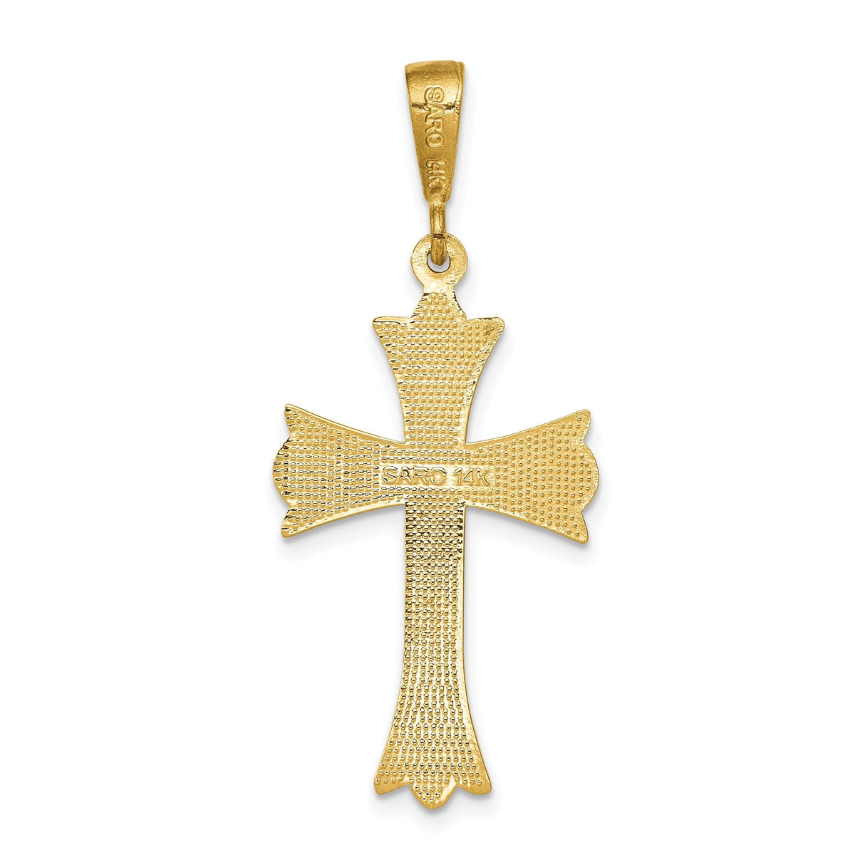14k Yellow Gold Fleur Cross Pendant, Polished Religious Charm for Men and Women