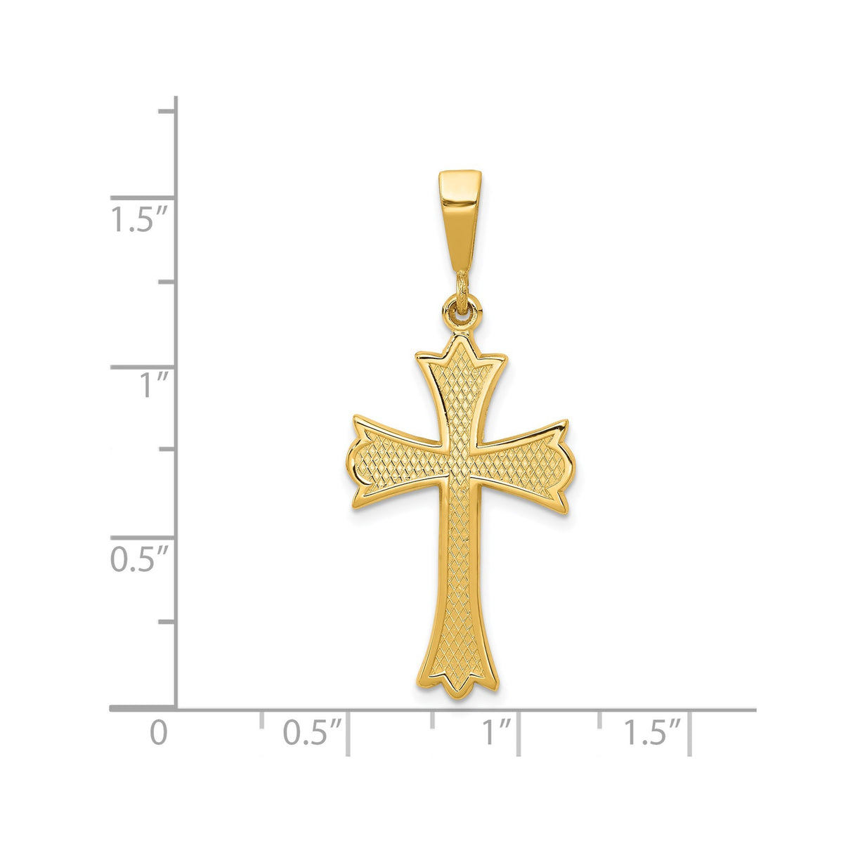 14k Yellow Gold Fleur Cross Pendant, Polished Religious Charm for Men and Women