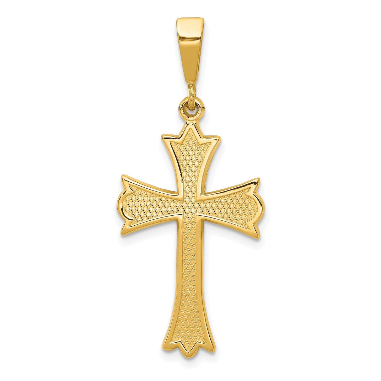 14k Yellow Gold Fleur Cross Pendant, Polished Religious Charm for Men and Women