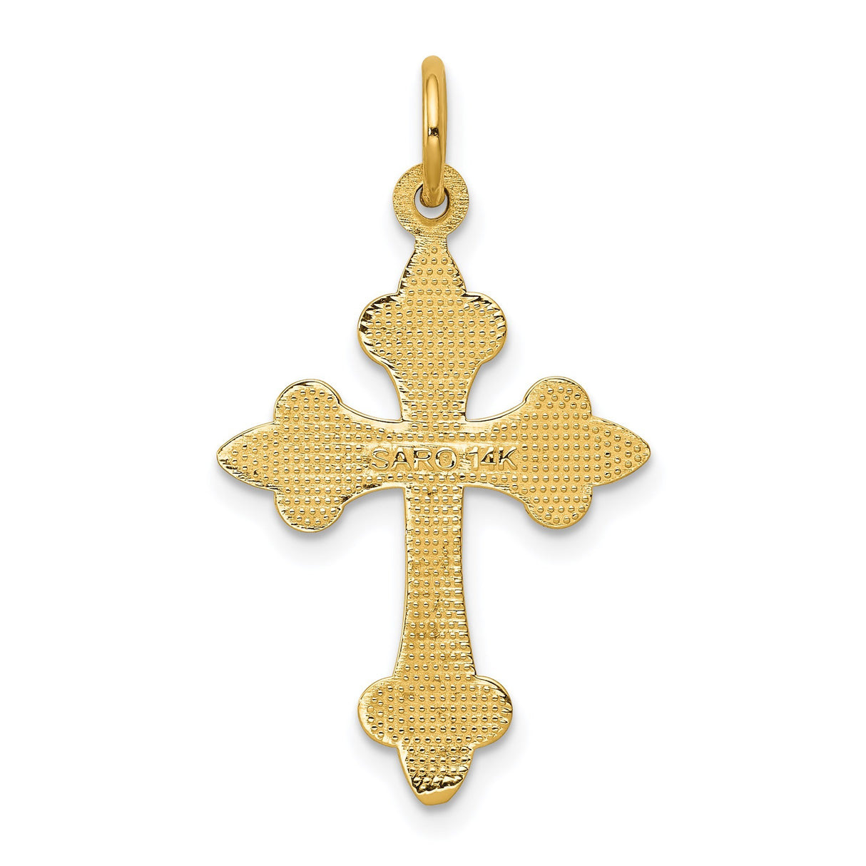 14k Yellow Gold Cross Pendant, Fleur De Lis Baroque Design, Religious Jewelry for Men and Women