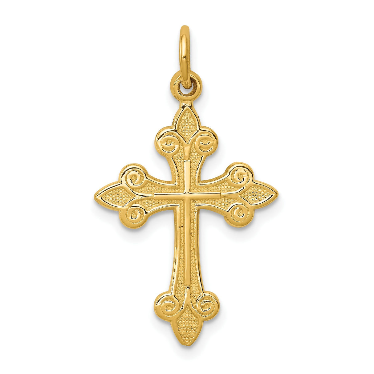 14k Yellow Gold Cross Pendant, Fleur De Lis Baroque Design, Religious Jewelry for Men and Women