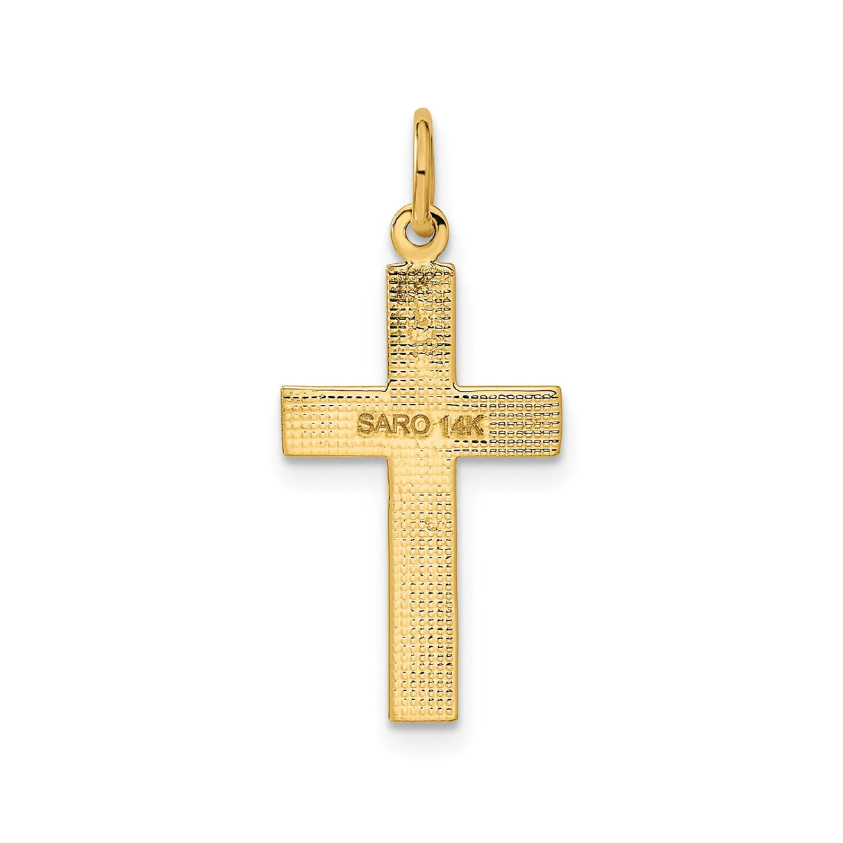14k Yellow Gold Latin Cross Pendant with Etched Starburst Design and Beaded Edge