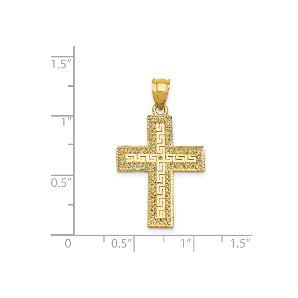 14k Yellow Gold Filigree Latin Cross Pendant with Greek Key and Beaded Detailing