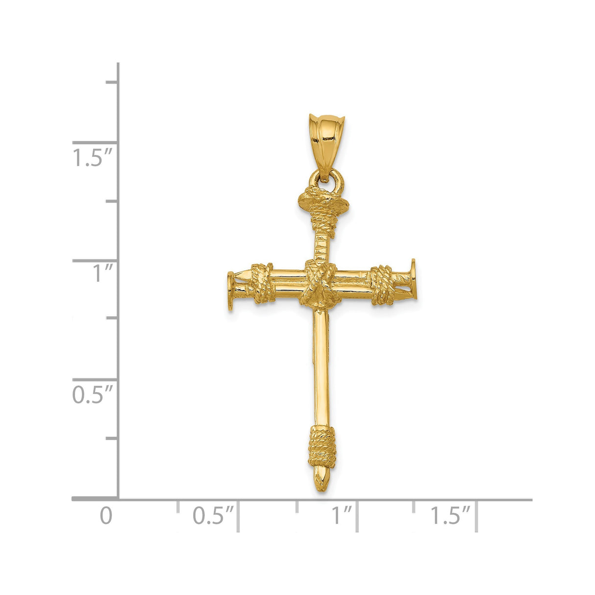14k Yellow Gold Cross Pendant with Nail and Rope Twisted Design, Unisex Religious Jewelry