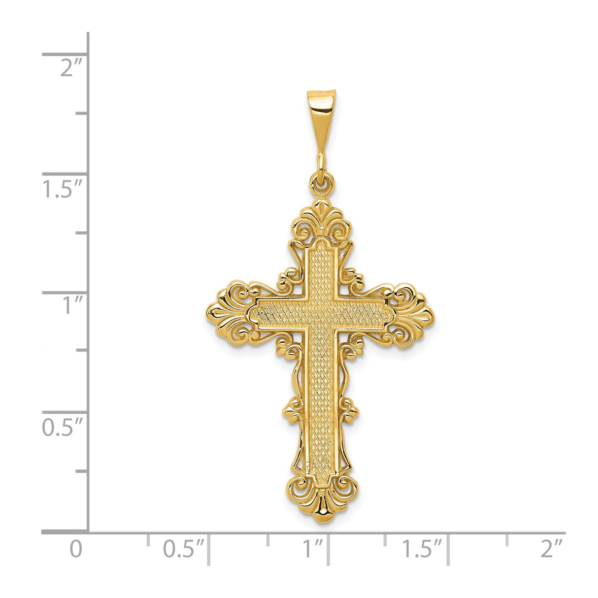 14k Yellow Gold Cross Pendant with Textured Fleur and Ornate Filigree Design