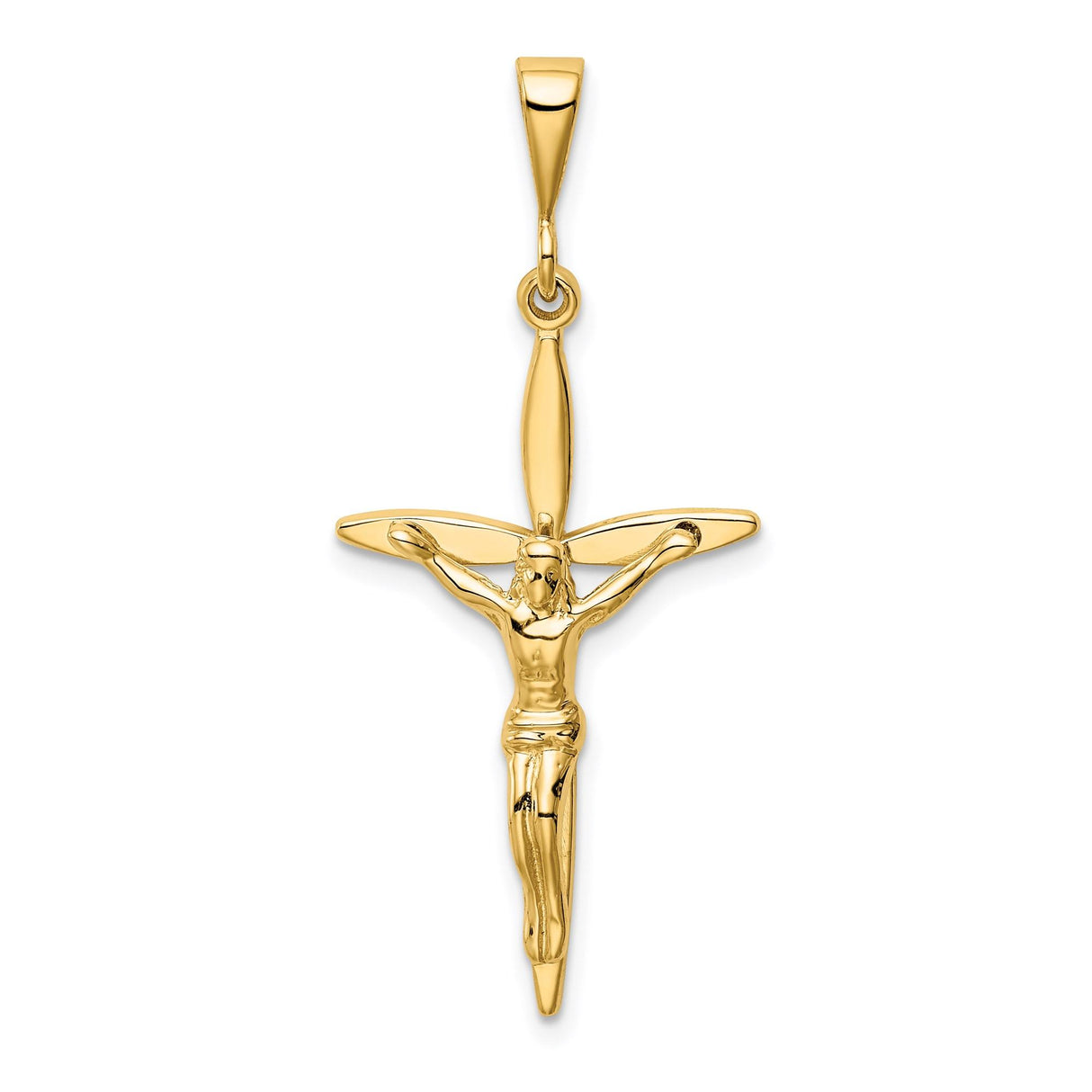 14k Yellow Gold Crucifix Cross Pendant with Detailed Jesus Figure Religious Charm