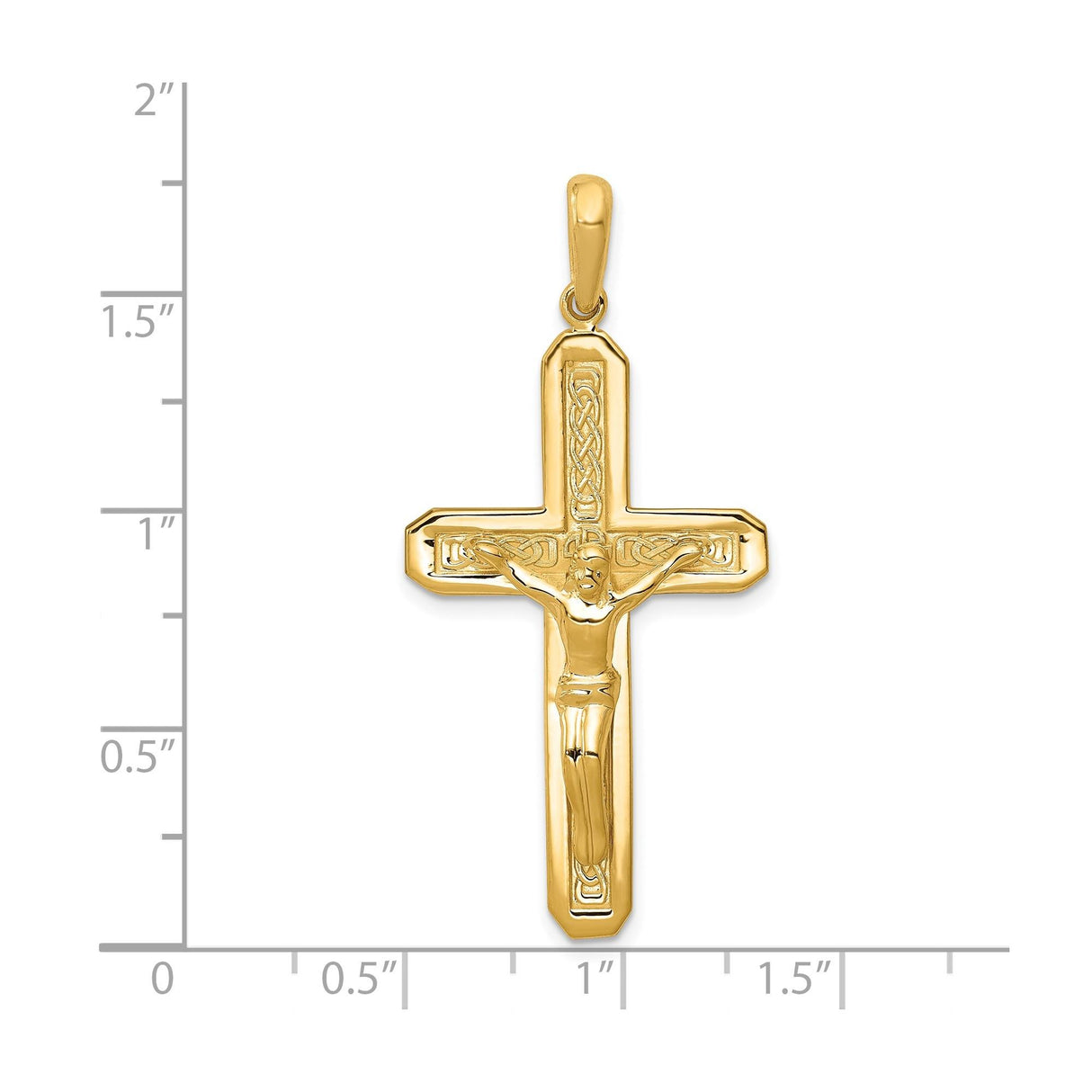 14k Yellow Gold Crucifix Pendant with Celtic Detail, Religious Cross for Men and Women
