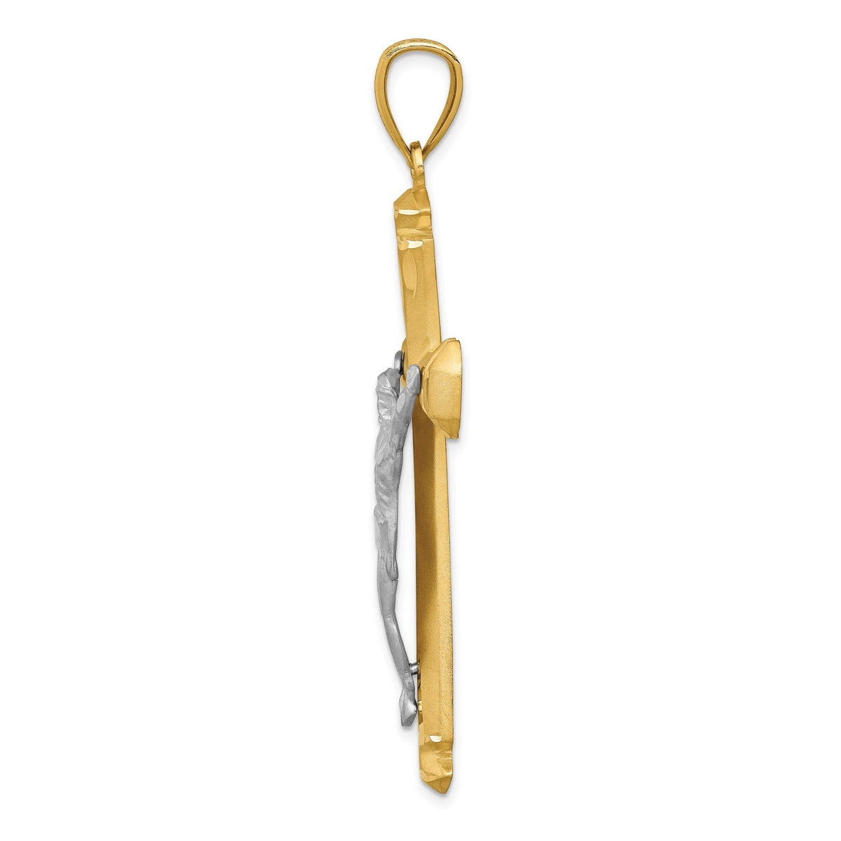 14k Two-Tone Gold Crucifix Cross Pendant with Beveled Edges and Polished Finish