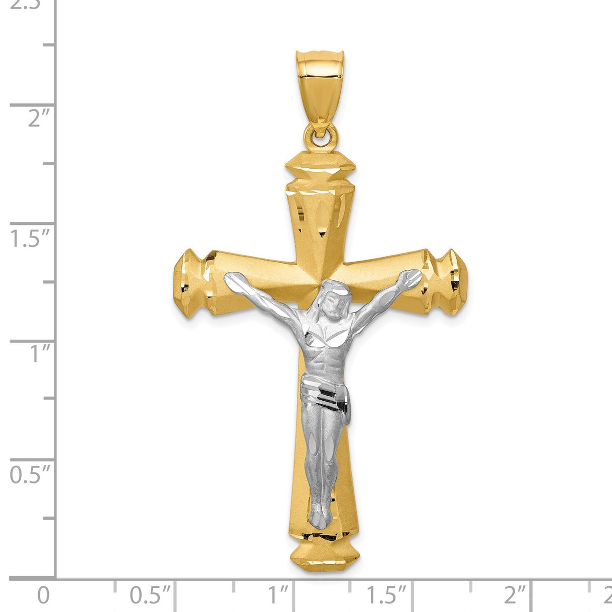 14k Two-Tone Gold Crucifix Cross Pendant with Beveled Edges and Polished Finish