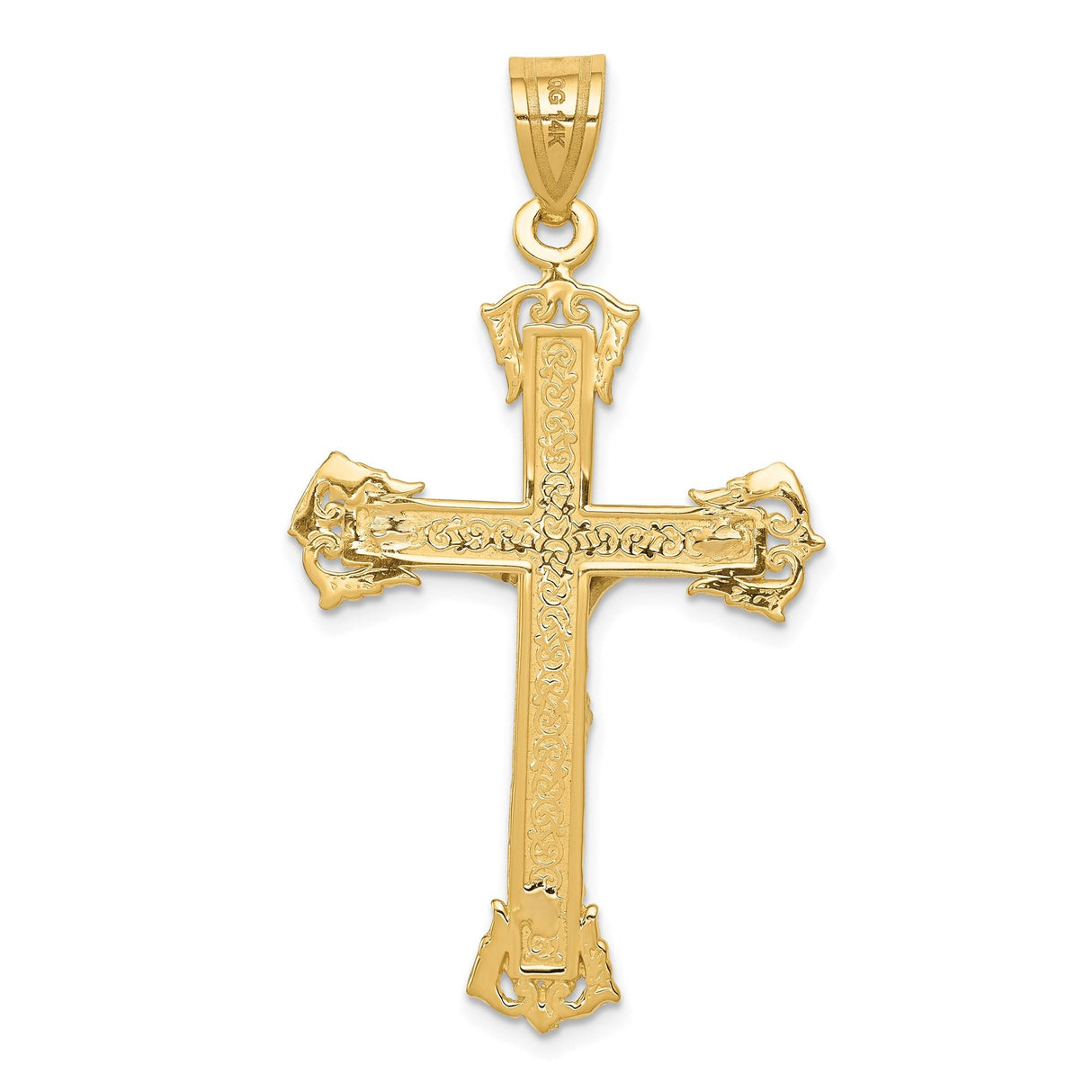14k Two-Tone Gold Crucifix Cross Pendant with Christ Figure and Ornate Detailing