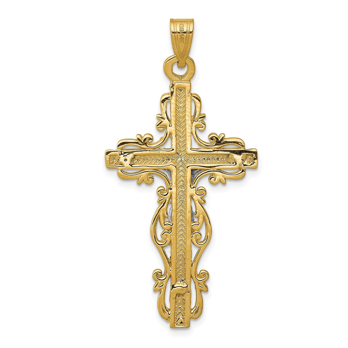14k Two-Tone Gold Crucifix Cross Pendant with Ornate Latin Design for Men and Women