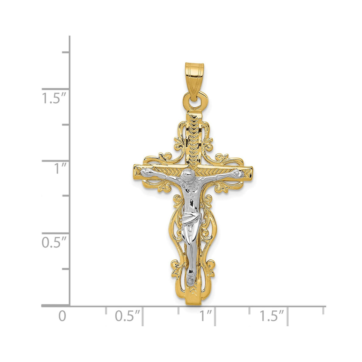 14k Two-Tone Gold Crucifix Cross Pendant with Ornate Latin Design for Men and Women