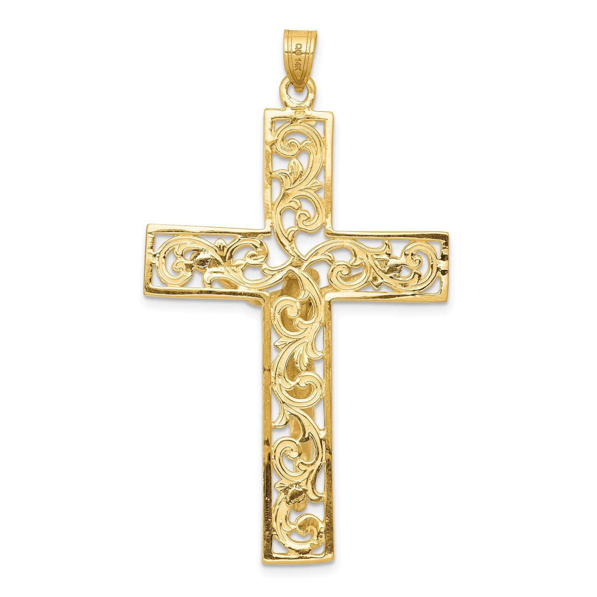 14k Multi-Tone Gold Crucifix Pendant with Filigree and Latin Cross Design