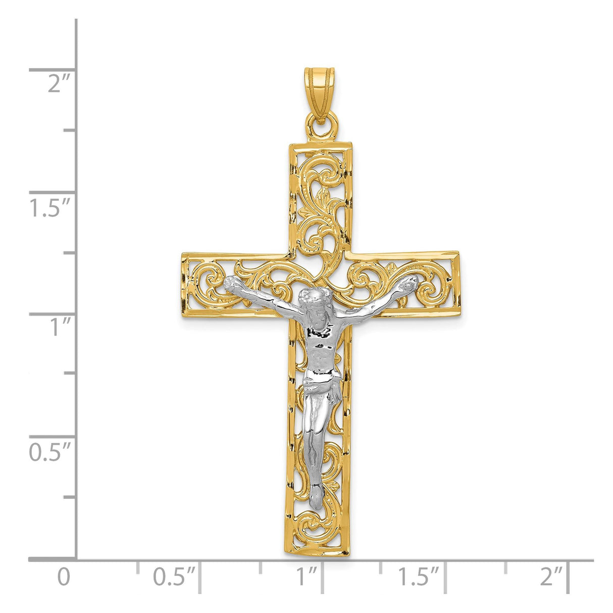 14k Multi-Tone Gold Crucifix Pendant with Filigree and Latin Cross Design