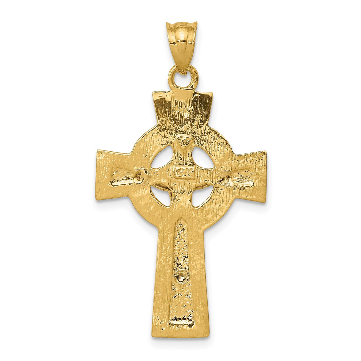 14k Multi-Tone Gold Crucifix Cross Pendant with Sculpted Jesus and INRI Celtic Design