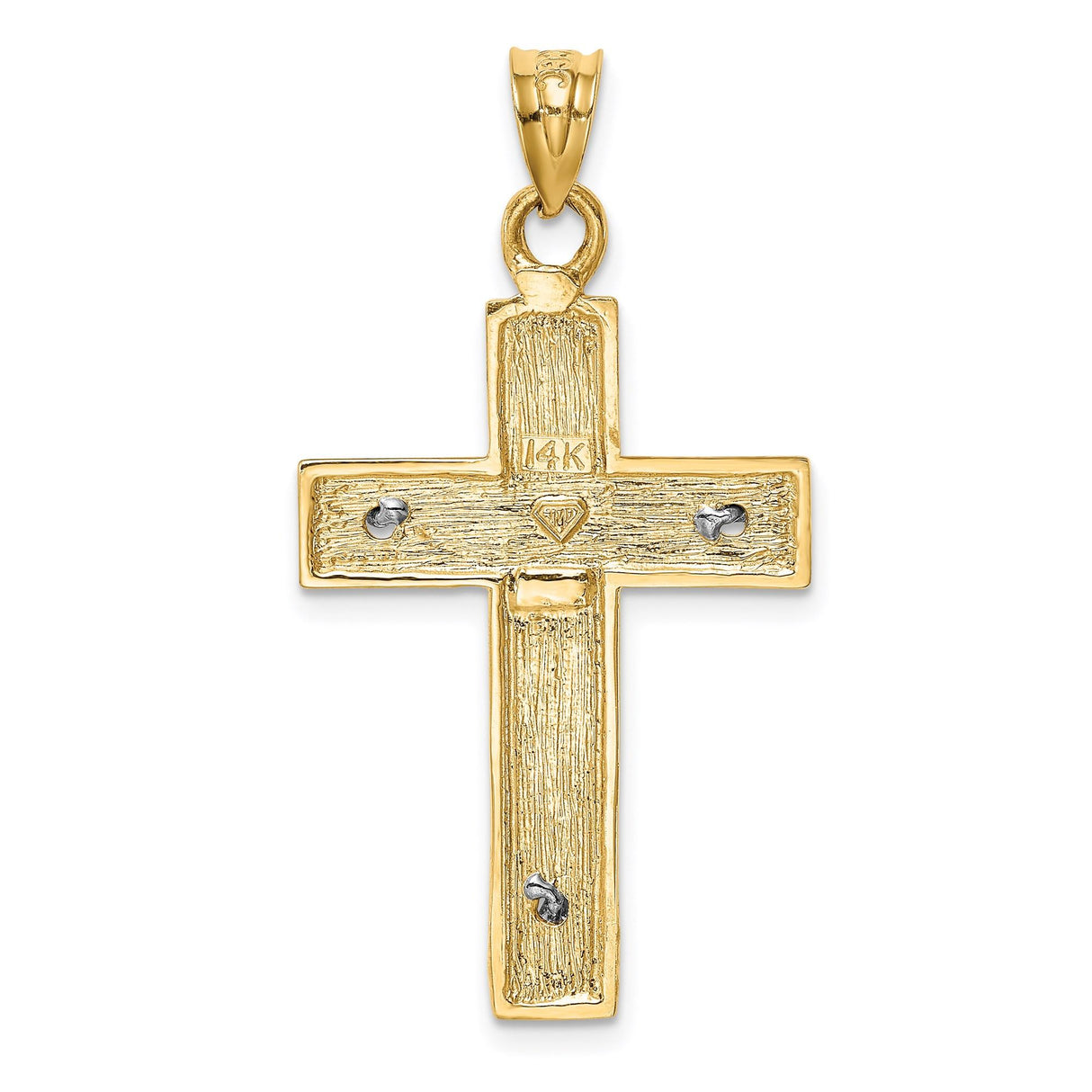 14k Multi-Tone Gold Crucifix Cross Pendant with Jesus Figure and Satin Finish