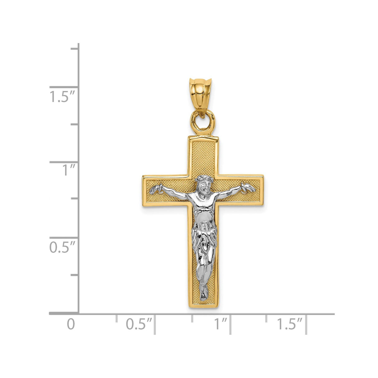 14k Multi-Tone Gold Crucifix Cross Pendant with Jesus Figure and Satin Finish