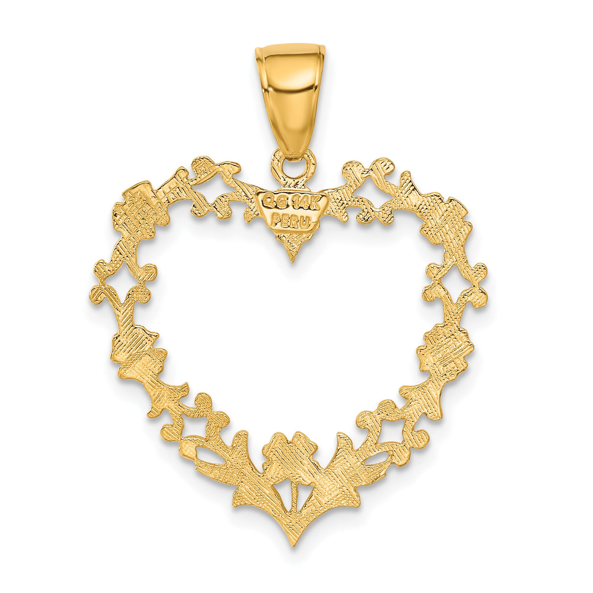 14k Yellow Gold Heart Pendant with Floral Motif and Vintage Scrollwork Design