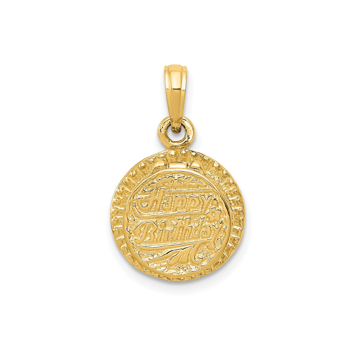 14k Yellow Gold Round Pendant with Raised Happy Birthday Engraving, Unisex Celebration Charm