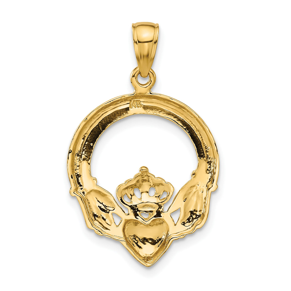 14k Yellow Gold Claddagh Pendant with Heart, Crown, and Hands, Celtic Symbol of Love and Friendship