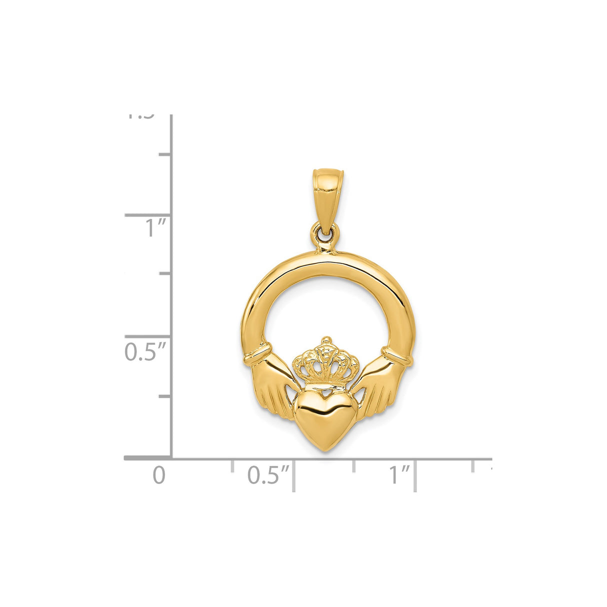 14k Yellow Gold Claddagh Pendant with Heart, Crown, and Hands, Celtic Symbol of Love and Friendship
