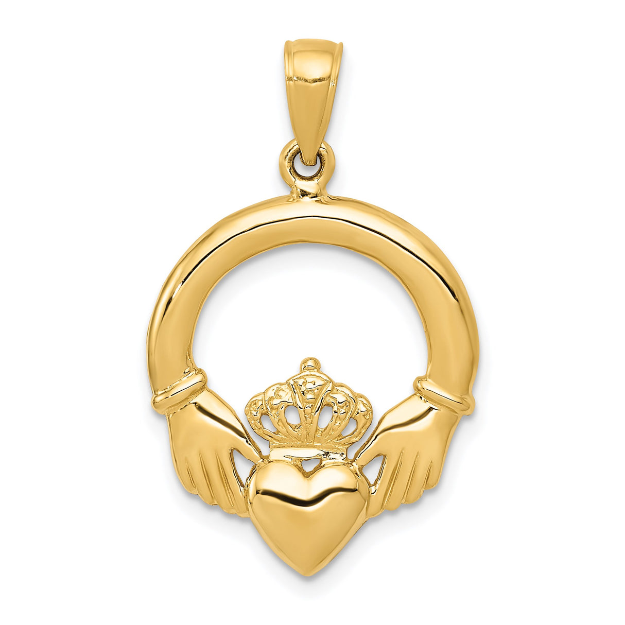 14k Yellow Gold Claddagh Pendant with Heart, Crown, and Hands, Celtic Symbol of Love and Friendship