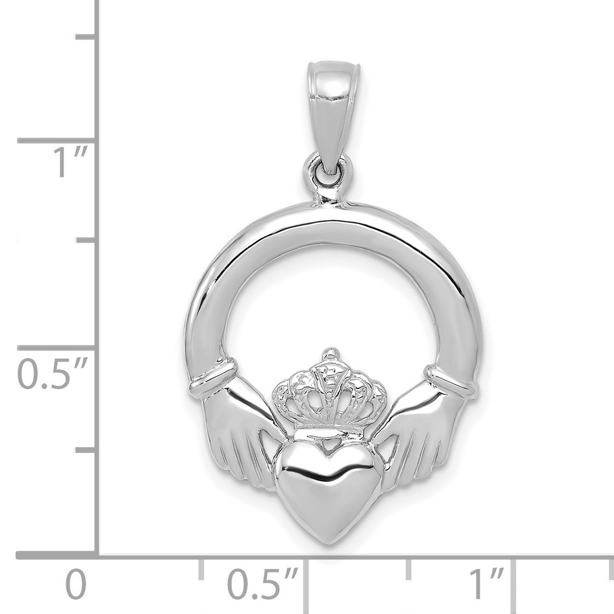 14k White Gold Claddagh Heart Pendant with Crown and Hands Symbolizing Love and Loyalty