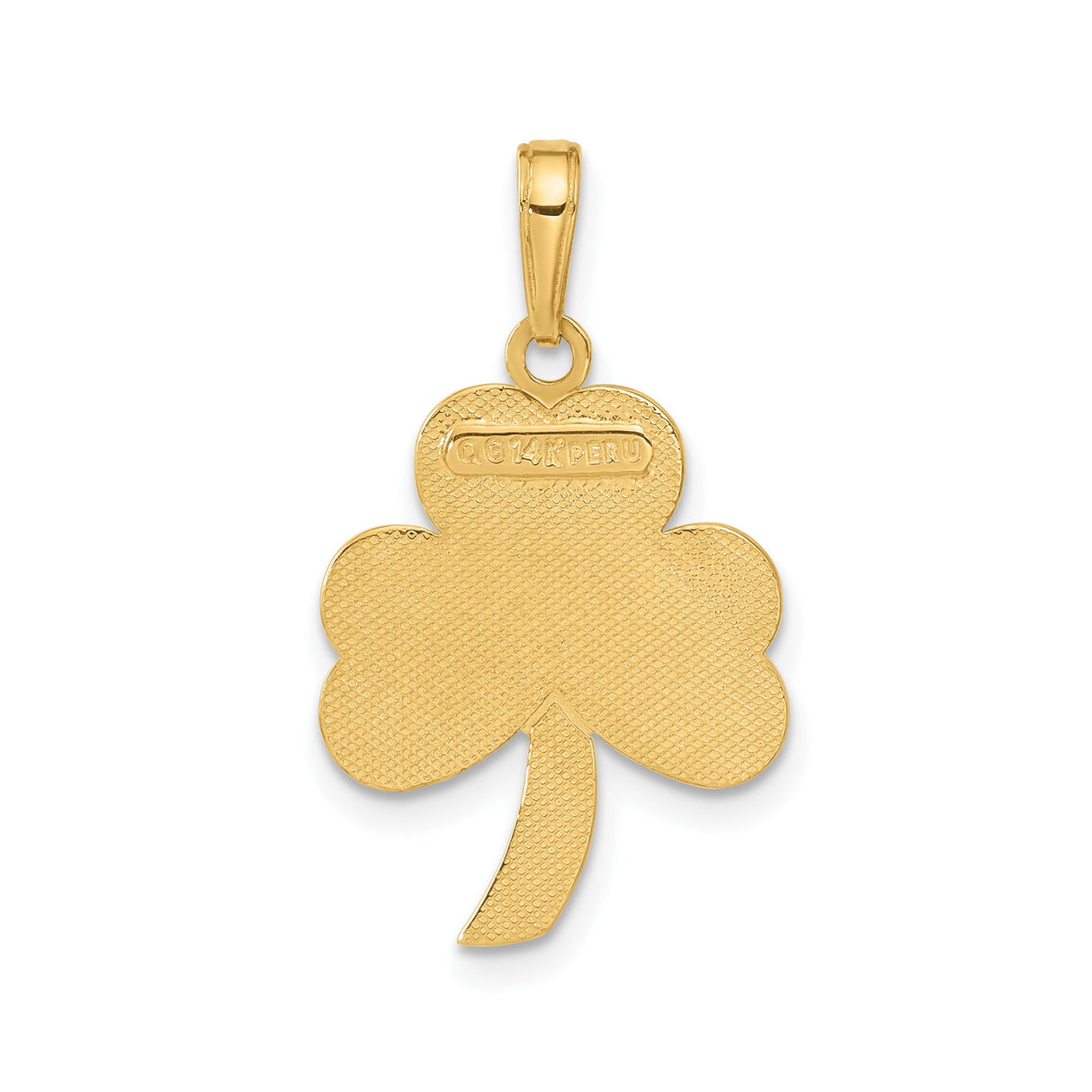 14k Yellow Gold Shamrock Pendant with Green Enamel Heart Leaves, Lucky Four-Leaf Clover Charm
