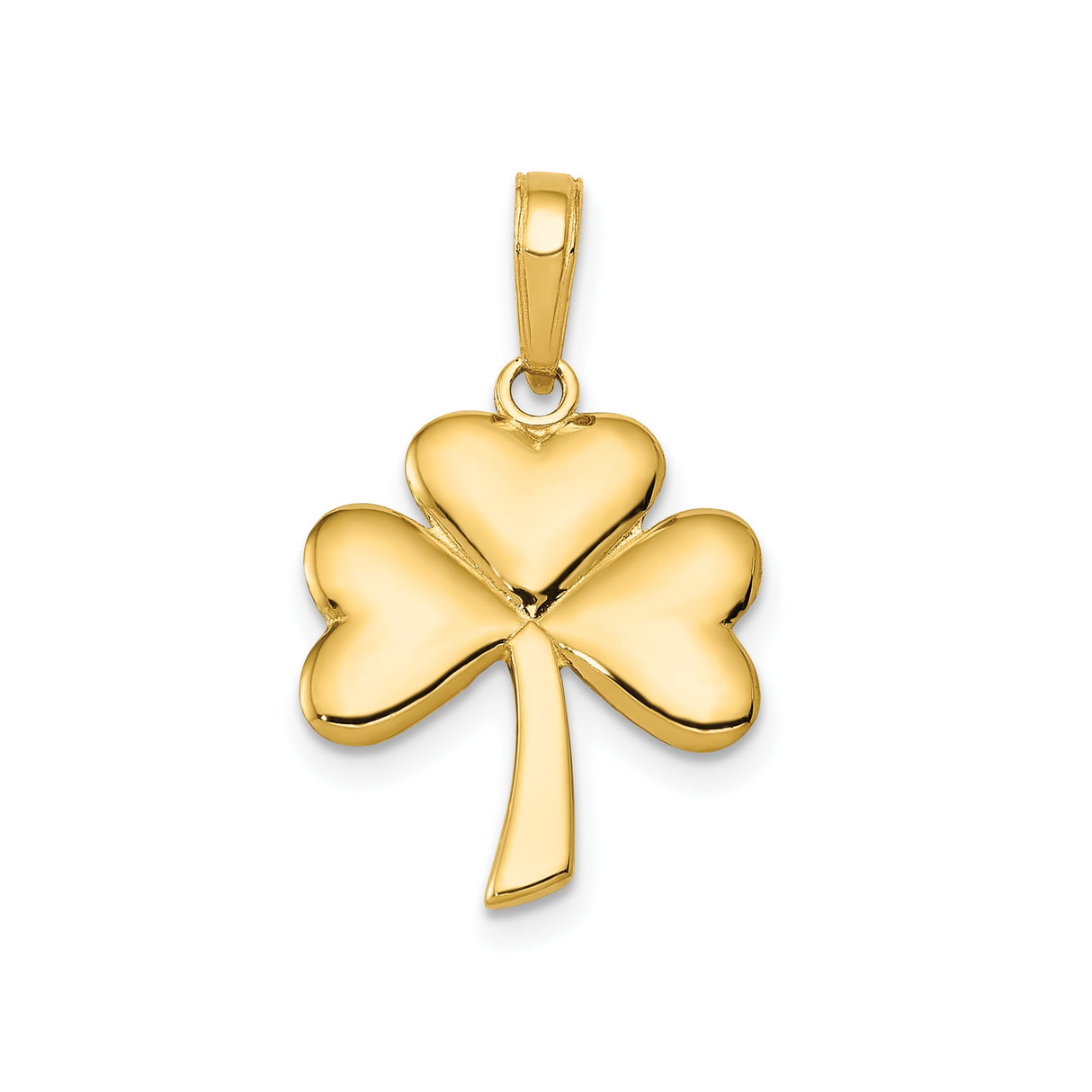 14k Yellow Gold Shamrock Pendant with Polished Three-Leaf Clover Design, Celtic Charm for Women