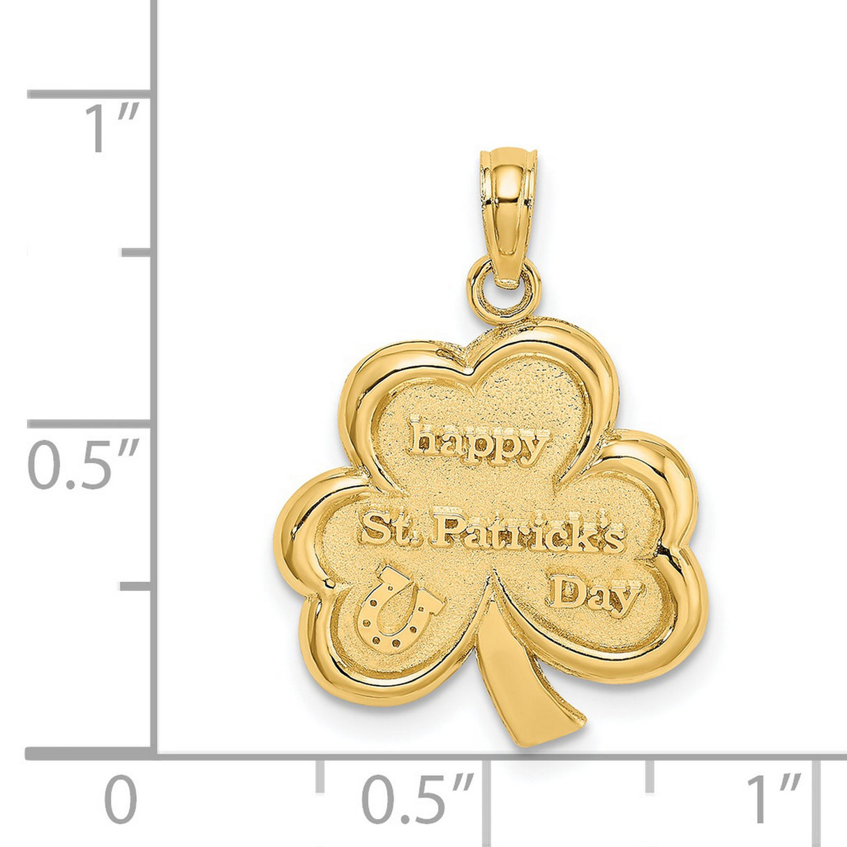 14k Yellow Gold Shamrock Pendant with Lucky Horseshoe, Celtic Clover Design, St. Patricks Day Engraving