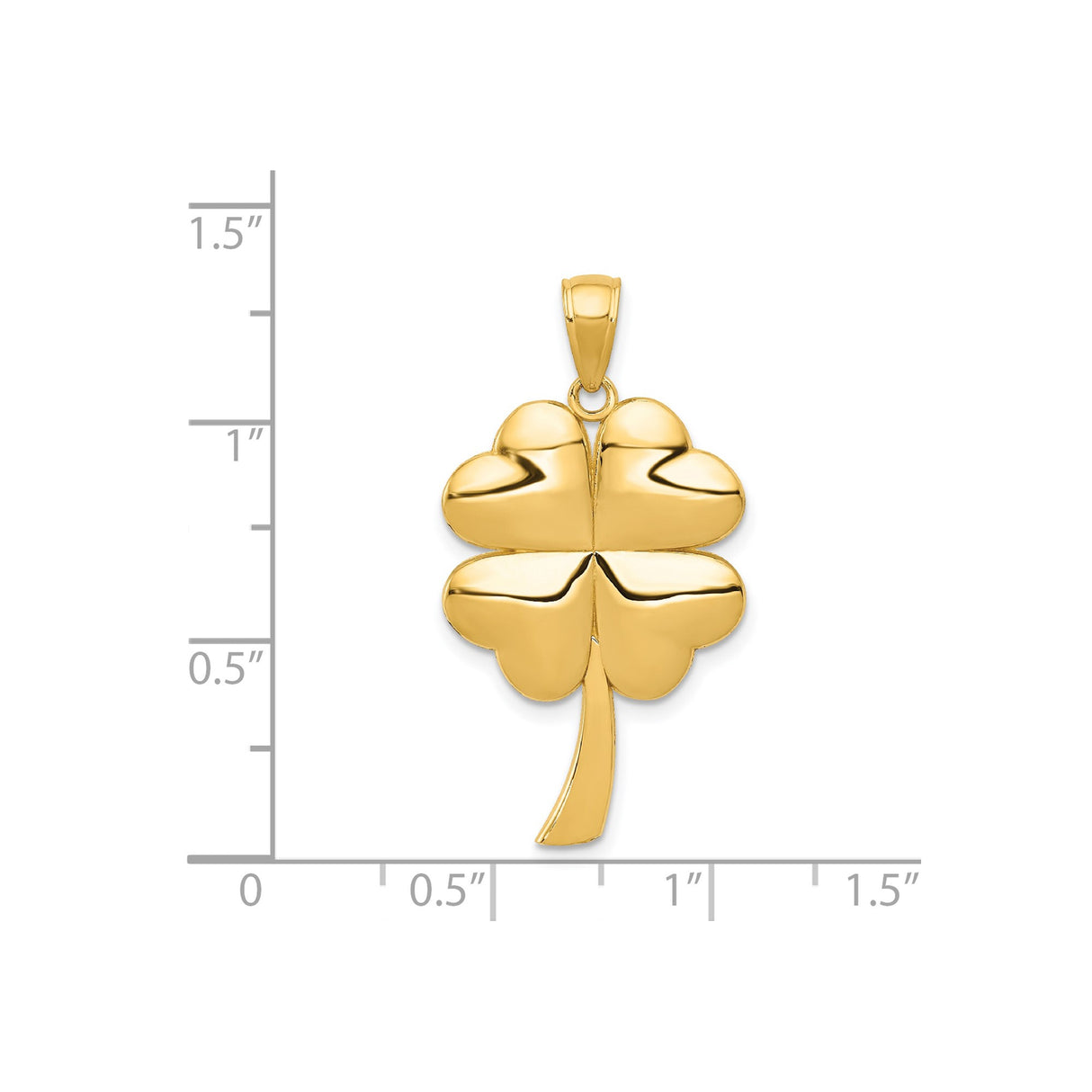 14k Yellow Gold Four Leaf Clover Pendant with Heart Shaped Design, Irish Good Luck Charm