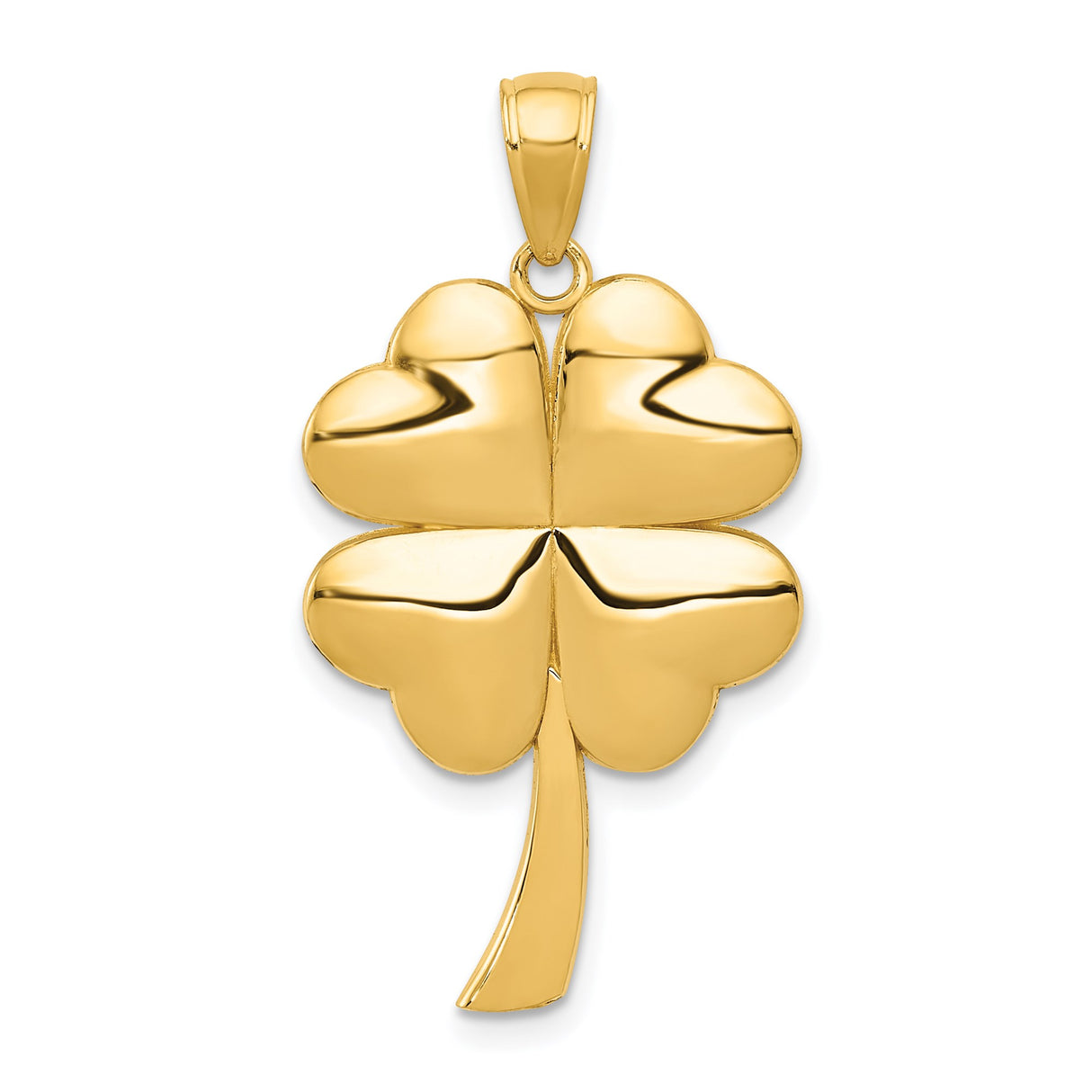 14k Yellow Gold Four Leaf Clover Pendant with Heart Shaped Design, Irish Good Luck Charm