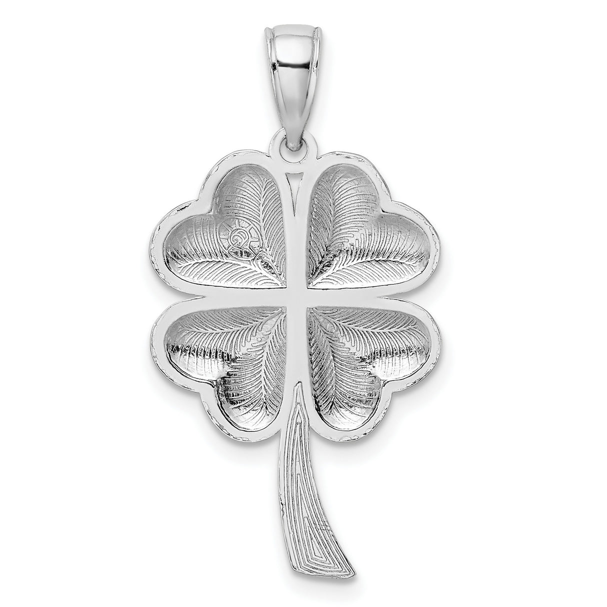 14k White Gold Four-Leaf Clover Pendant with Heart-Shaped Leaves, Celtic Good Luck Charm