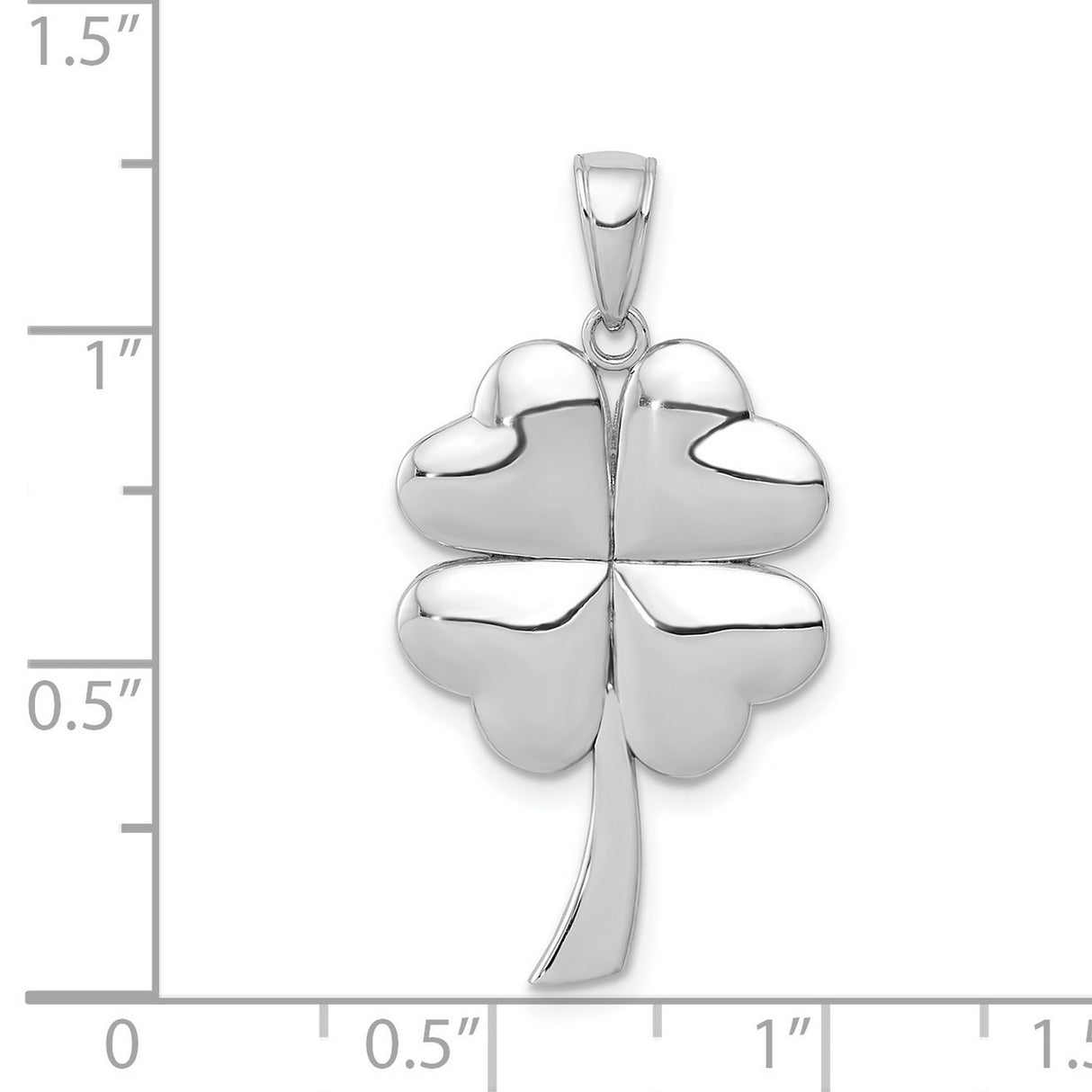 14k White Gold Four-Leaf Clover Pendant with Heart-Shaped Leaves, Celtic Good Luck Charm