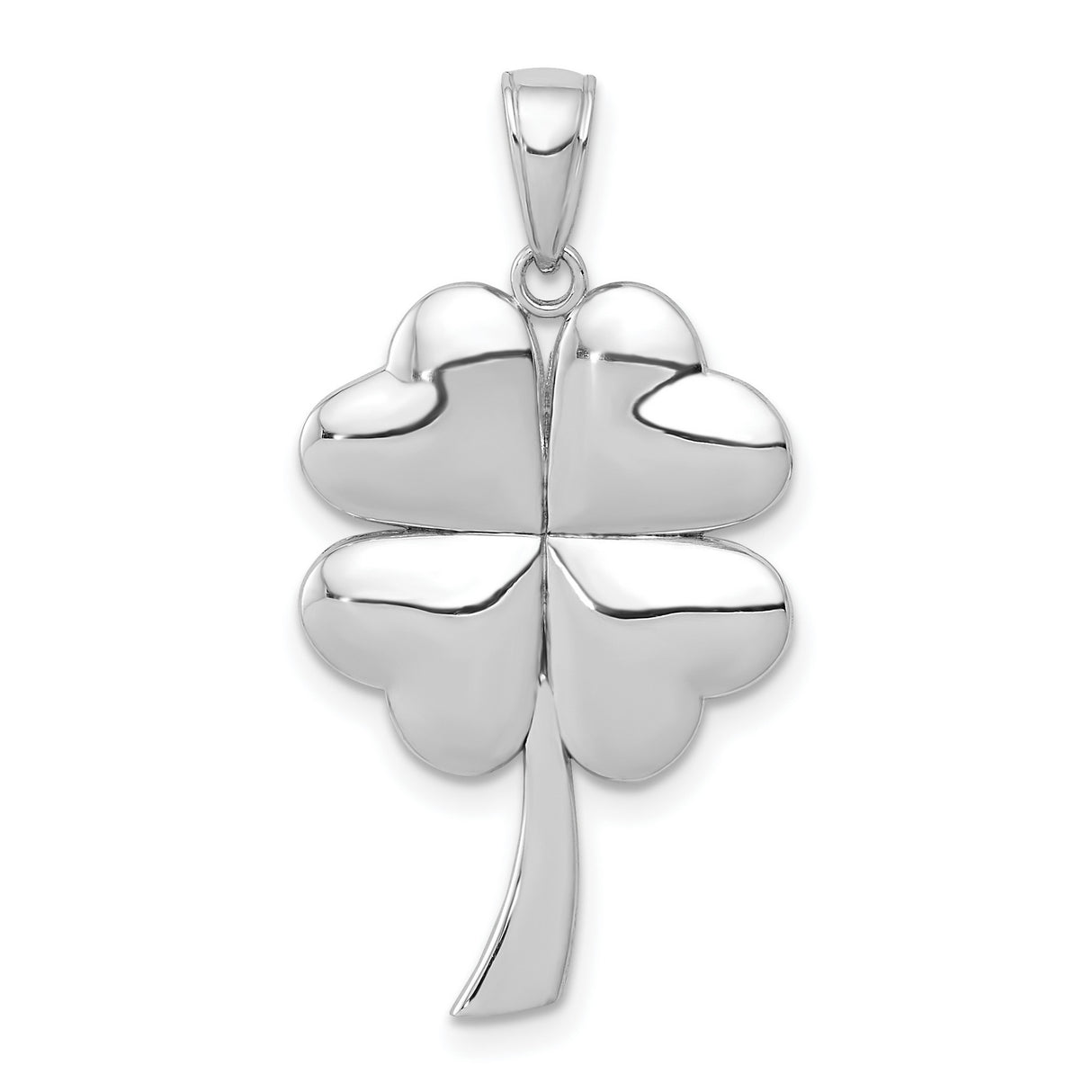14k White Gold Four-Leaf Clover Pendant with Heart-Shaped Leaves, Celtic Good Luck Charm