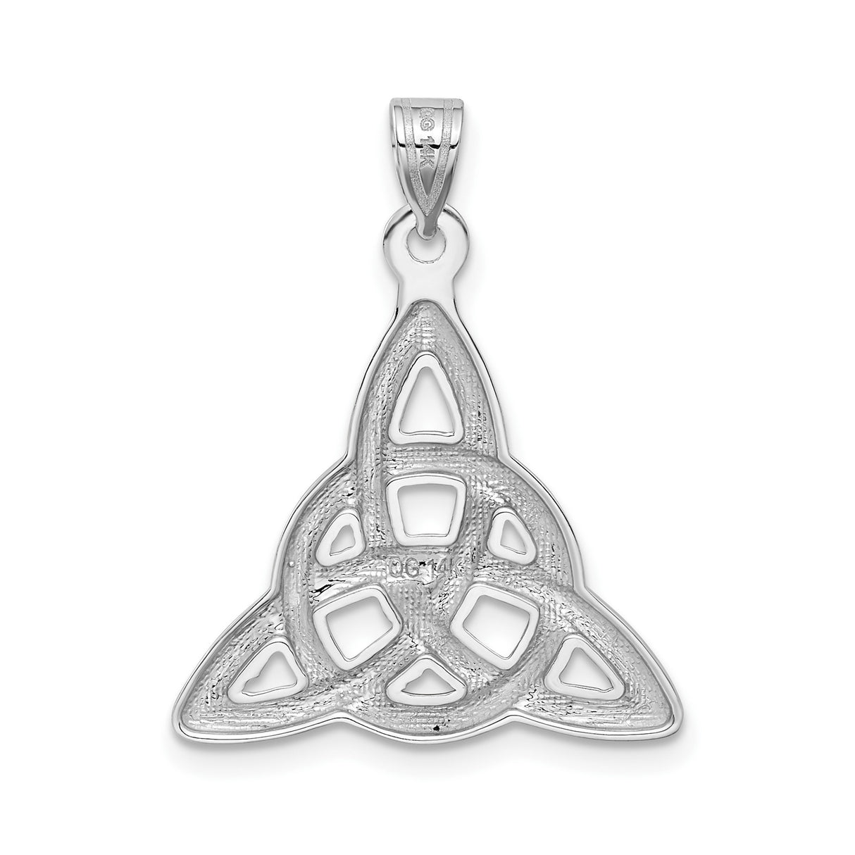 14k White Gold Celtic Trinity Knot Pendant, Open-Back Triquetra Charm with Spiritual Symbolism