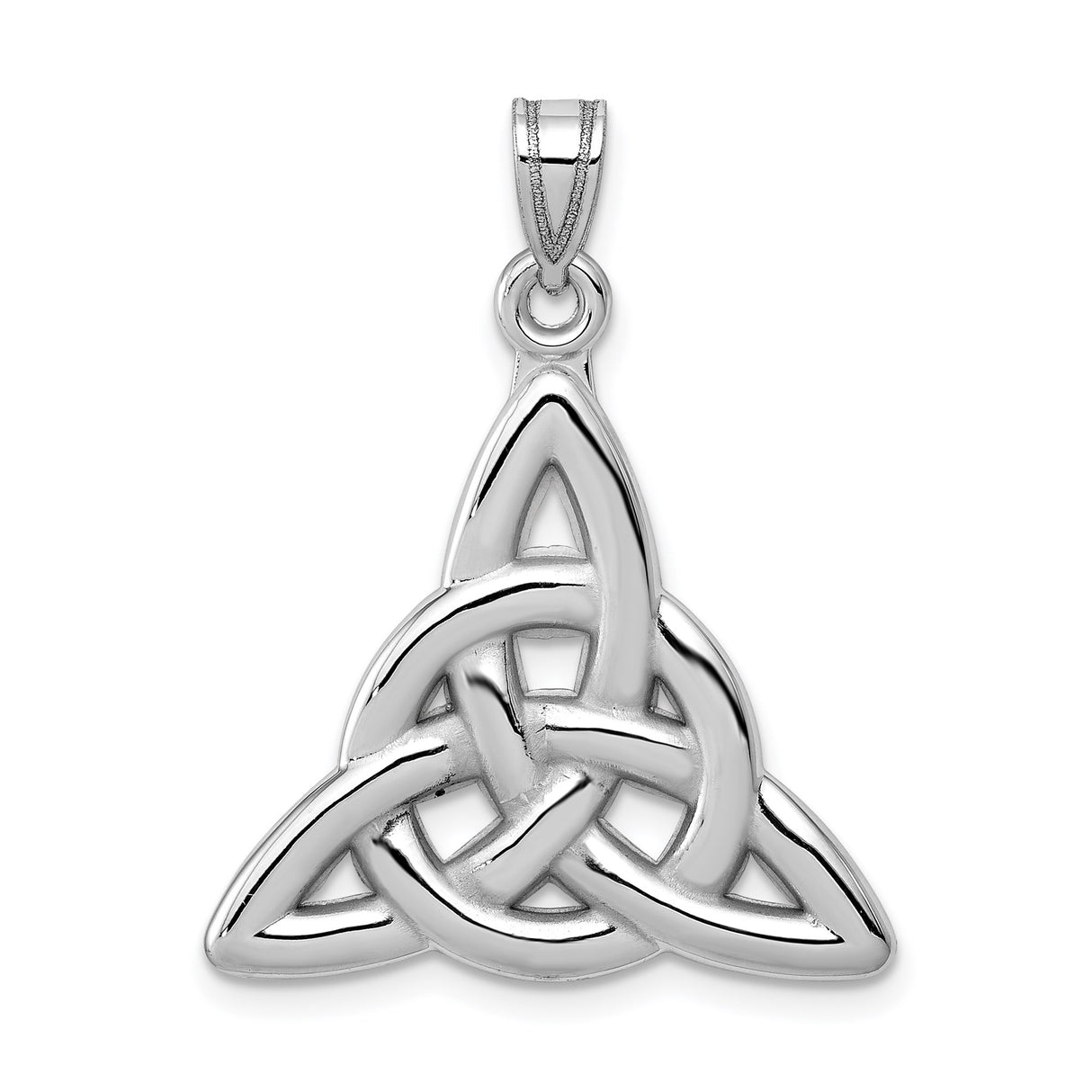 14k White Gold Celtic Trinity Knot Pendant, Open-Back Triquetra Charm with Spiritual Symbolism