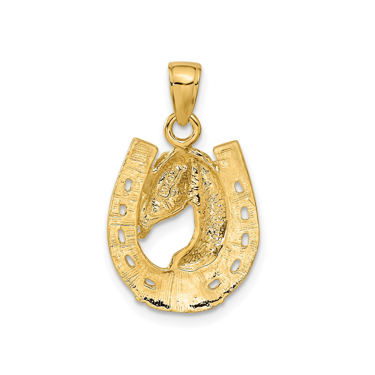 14k Yellow Gold Horse Head Pendant with Raised Horseshoe, Equestrian Western Style