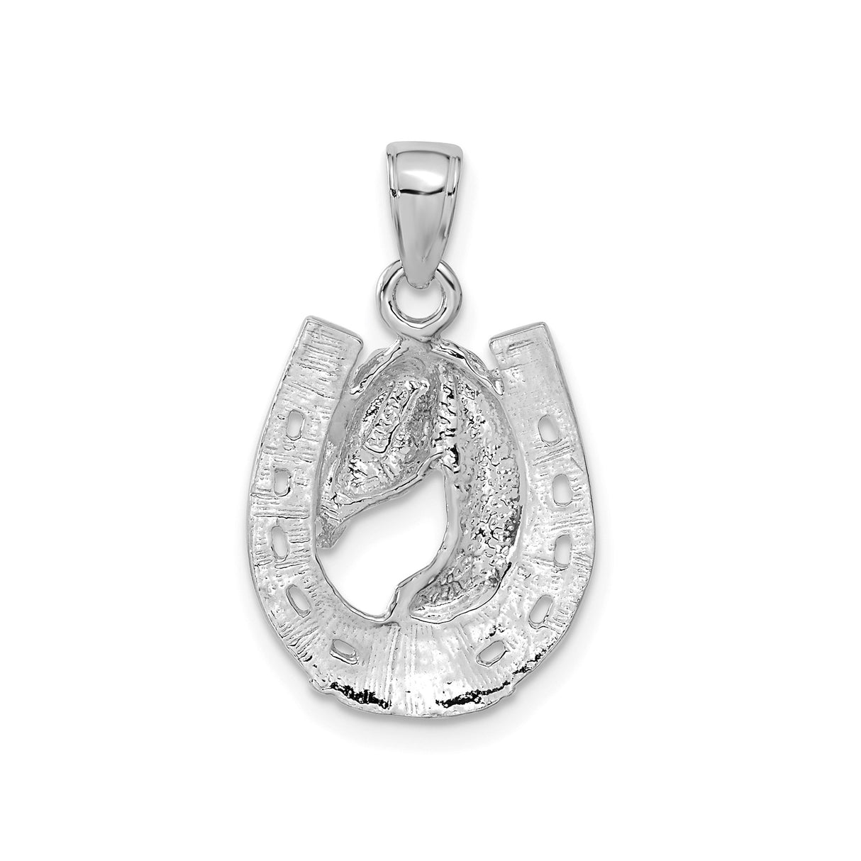 14k White Gold Horse Head Pendant with Lucky Horseshoe, Equestrian Western Style Charm