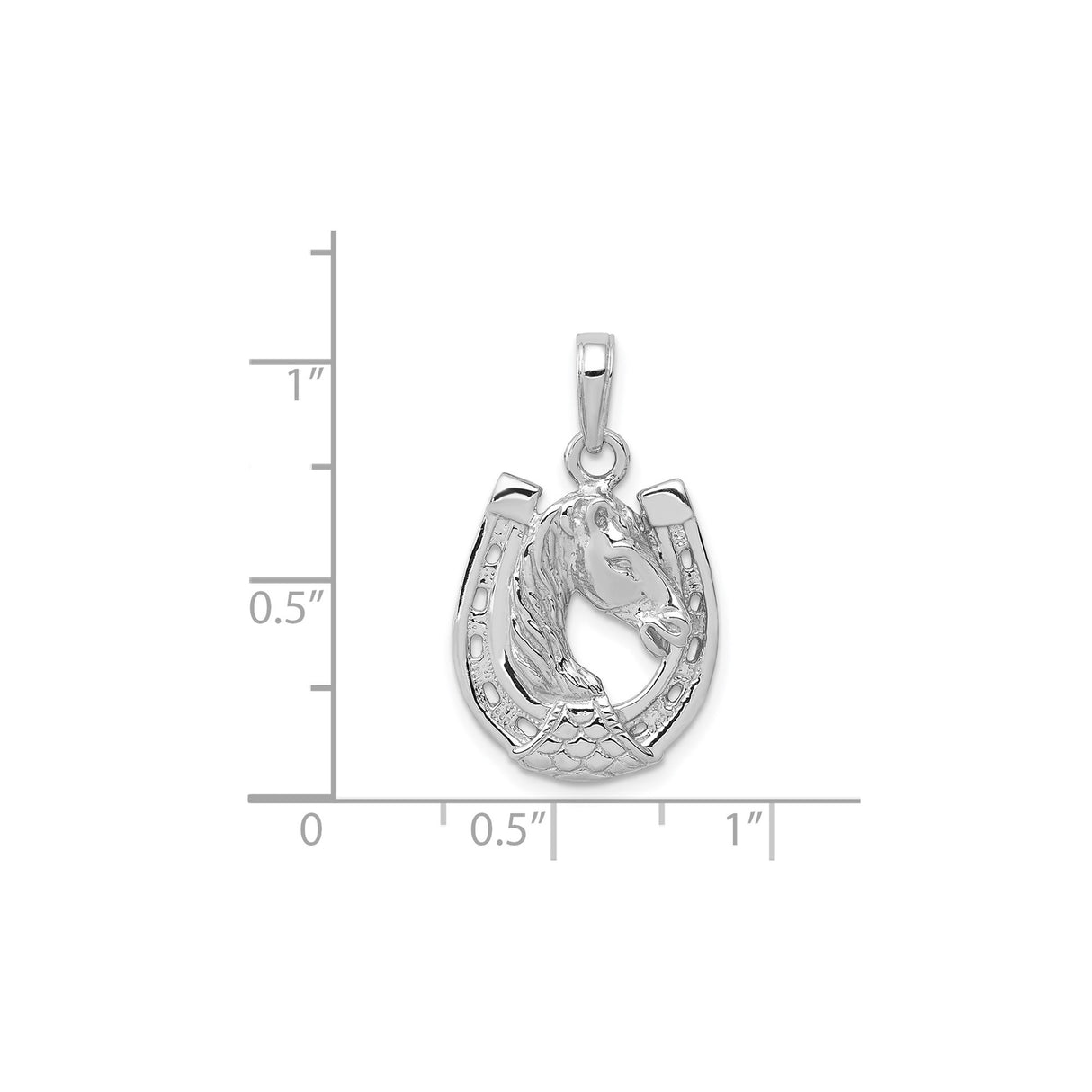 14k White Gold Horse Head Pendant with Lucky Horseshoe, Equestrian Western Style Charm