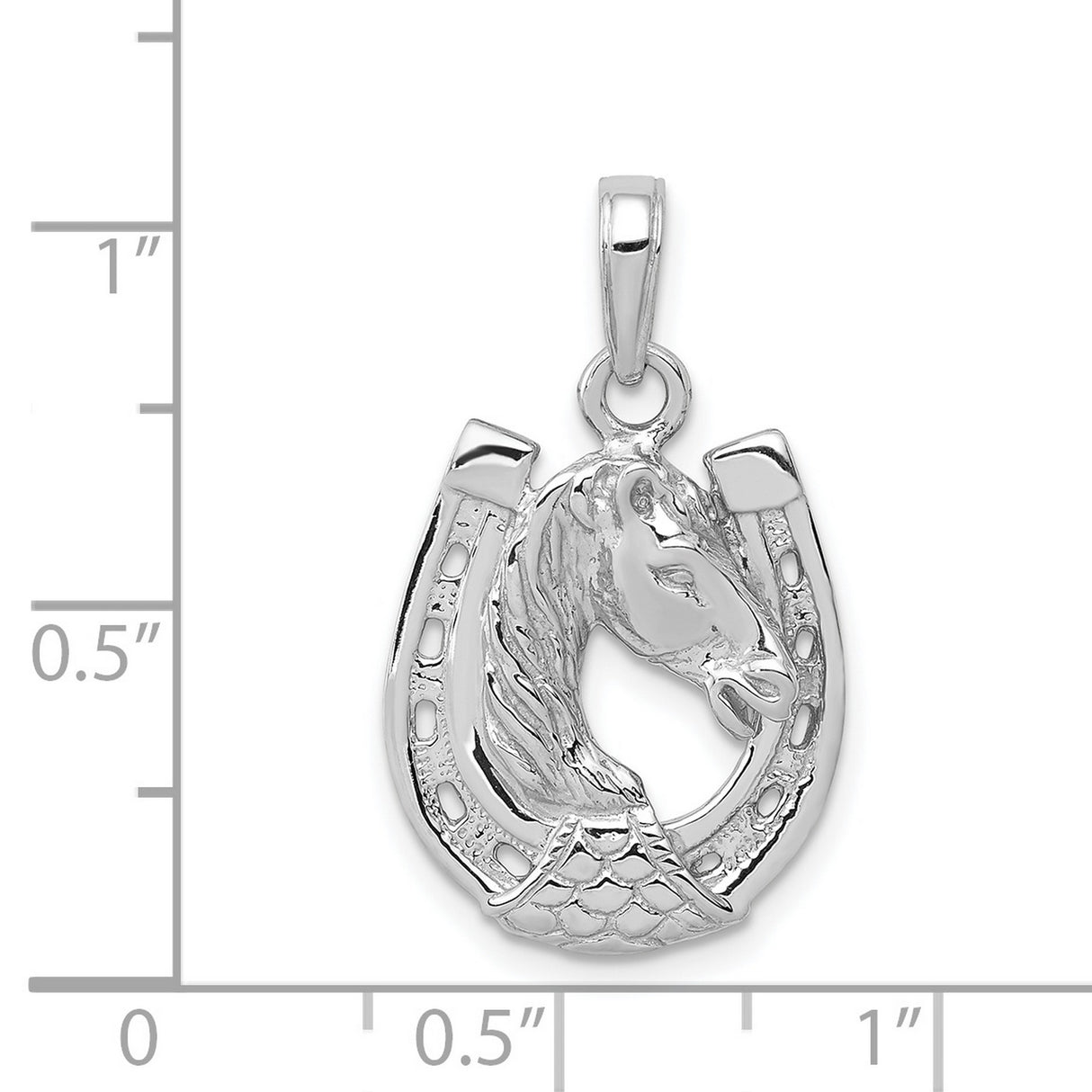 14k White Gold Horse Head Pendant with Textured Horseshoe, Western Equestrian Style