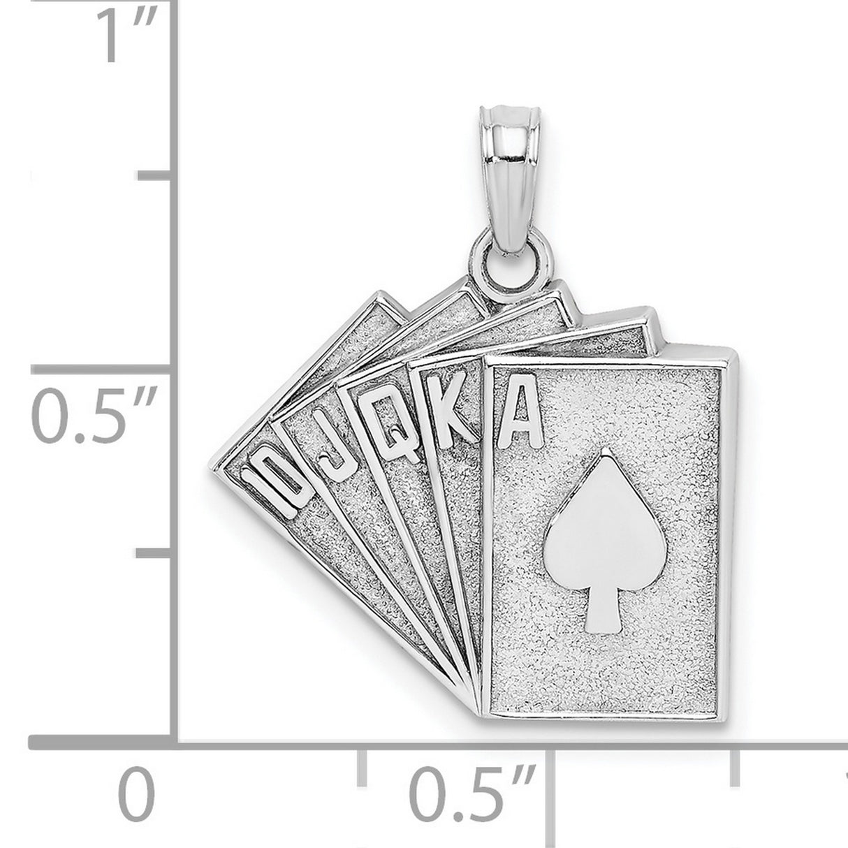 14k White Gold Pendant, Royal Flush Spade Design, Playing Card Casino Theme for Men