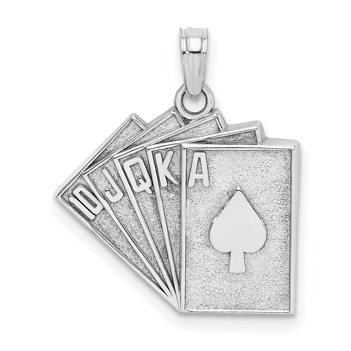 14k White Gold Pendant, Royal Flush Spade Design, Playing Card Casino Theme for Men