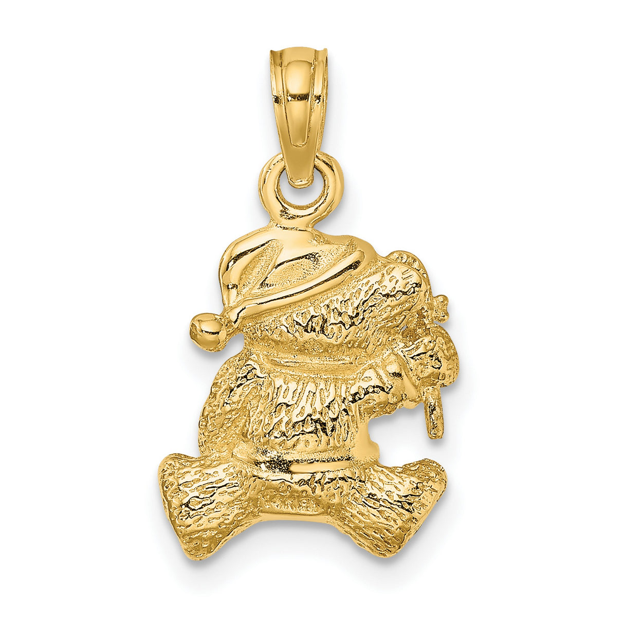 14k Yellow Gold Teddy Bear Christmas Pendant with Santa Hat and Present