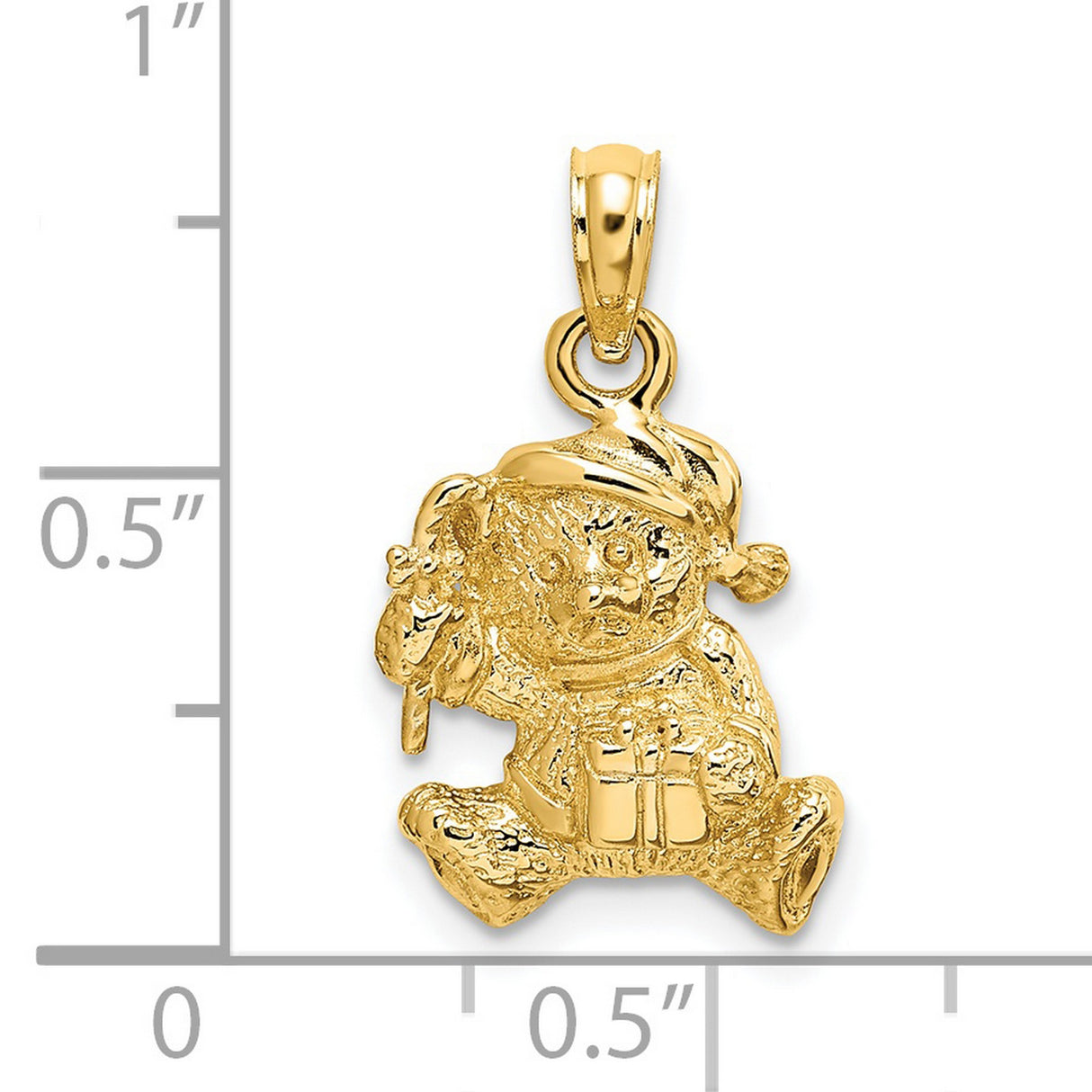 14k Yellow Gold Teddy Bear Christmas Pendant with Santa Hat and Present