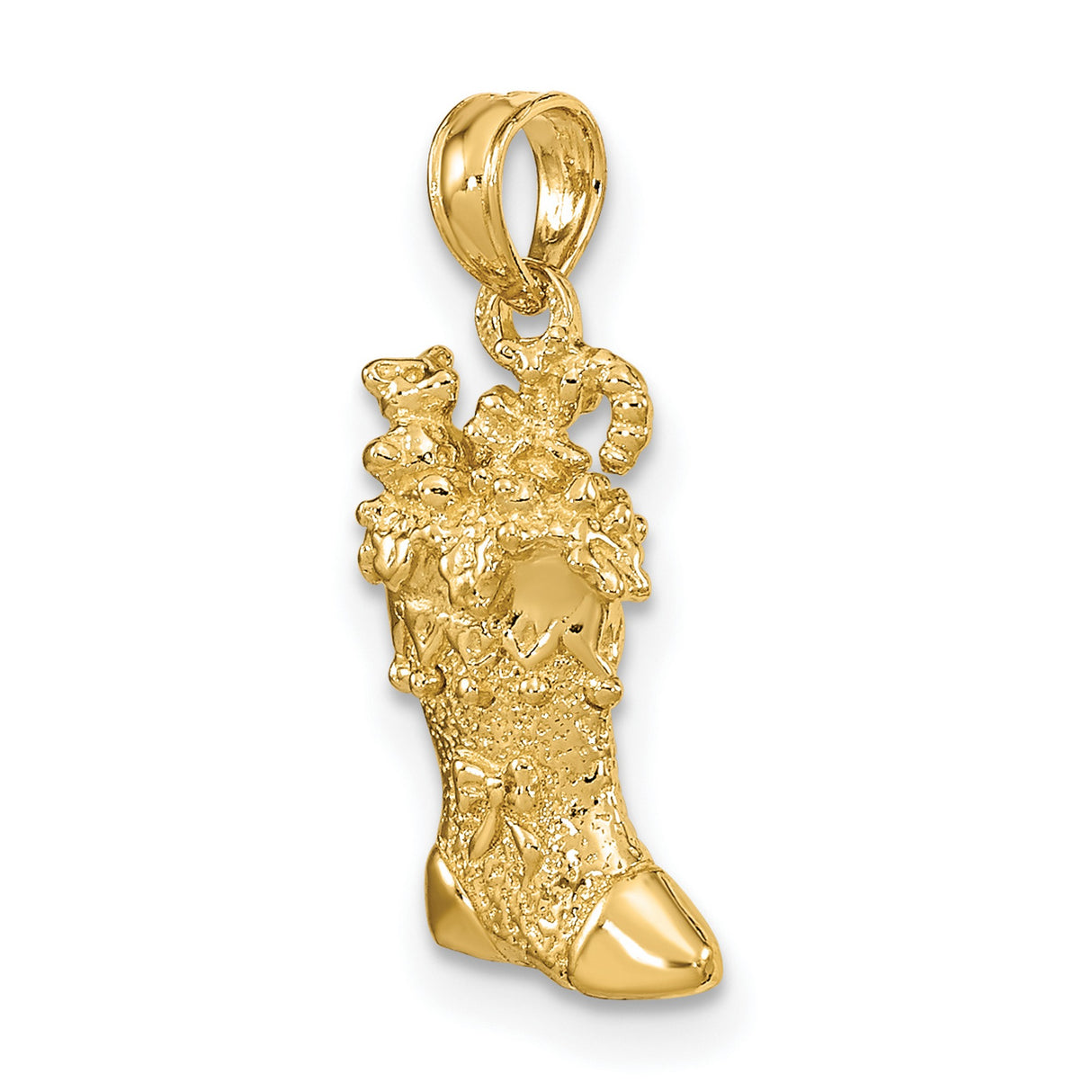 14k Yellow Gold Christmas Stocking Pendant with Toys, Stars, and Candy Cane