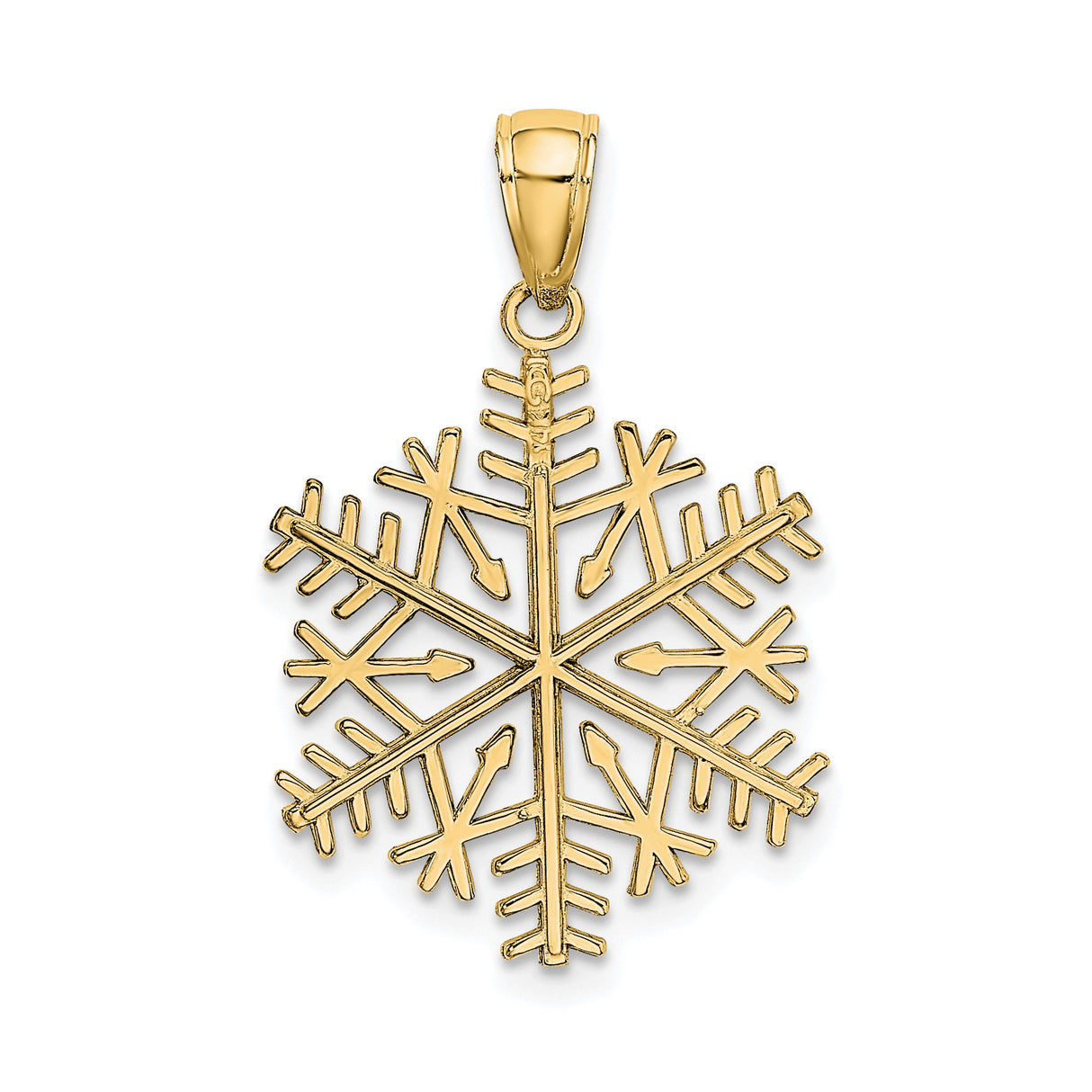 14k Yellow Gold Snowflake Pendant, Intricate Winter Charm Symbolizing Purity and Beauty for Women